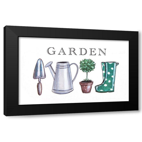 Garden Sign with Tools Black Modern Wood Framed Art Print by Tyndall, Elizabeth