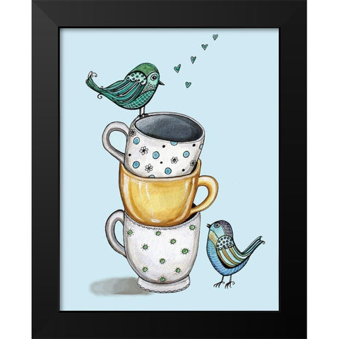 Birds and Teacups Black Modern Wood Framed Art Print by Tyndall, Elizabeth