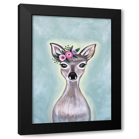 Floral Deer Black Modern Wood Framed Art Print with Double Matting by Tyndall, Elizabeth