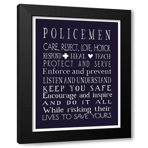 Policeman in Navy Black Modern Wood Framed Art Print by Tyndall, Elizabeth