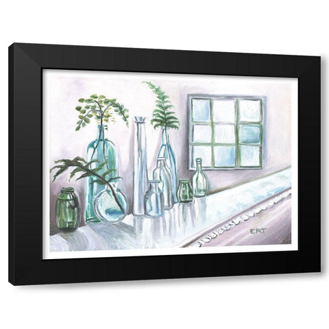 Glass Ferns and Window Black Modern Wood Framed Art Print with Double Matting by Tyndall, Elizabeth