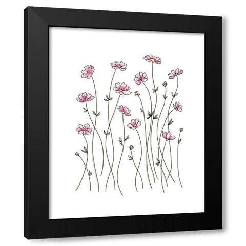 Pink Wildflowers Black Modern Wood Framed Art Print with Double Matting by Tyndall, Elizabeth