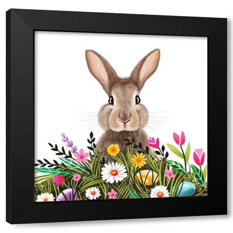 Easter Bunny in Grass Black Modern Wood Framed Art Print with Double Matting by Tyndall, Elizabeth