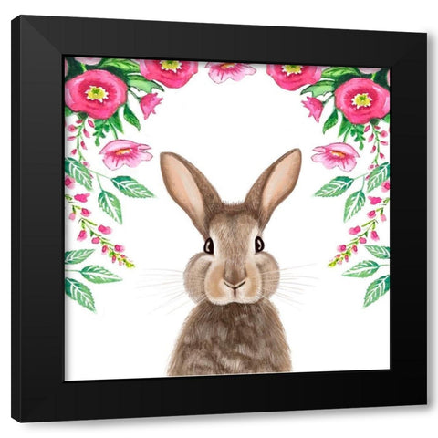 Floral Bunny Black Modern Wood Framed Art Print with Double Matting by Tyndall, Elizabeth