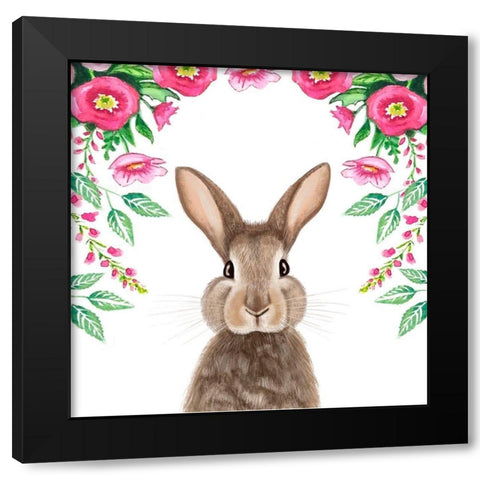 Floral Bunny Black Modern Wood Framed Art Print by Tyndall, Elizabeth