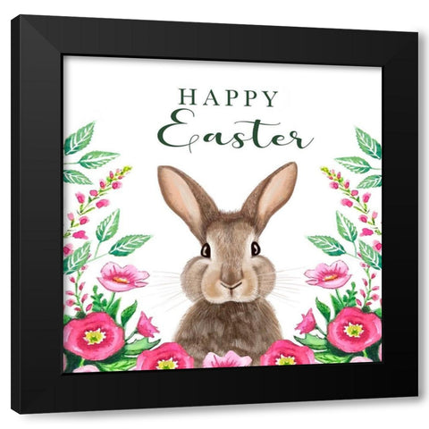 Happy Easter Bunny Black Modern Wood Framed Art Print with Double Matting by Tyndall, Elizabeth