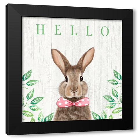 Hello Bunny Black Modern Wood Framed Art Print with Double Matting by Tyndall, Elizabeth