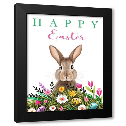 Happy Easter Bunny Black Modern Wood Framed Art Print with Double Matting by Tyndall, Elizabeth