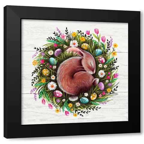 Easter Bunny Sleeping Black Modern Wood Framed Art Print by Tyndall, Elizabeth