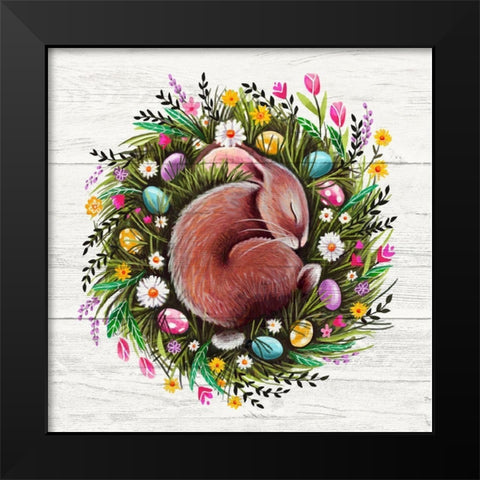 Easter Bunny Sleeping Black Modern Wood Framed Art Print by Tyndall, Elizabeth