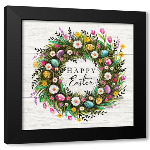 Happy Easter Wreath Black Modern Wood Framed Art Print with Double Matting by Tyndall, Elizabeth