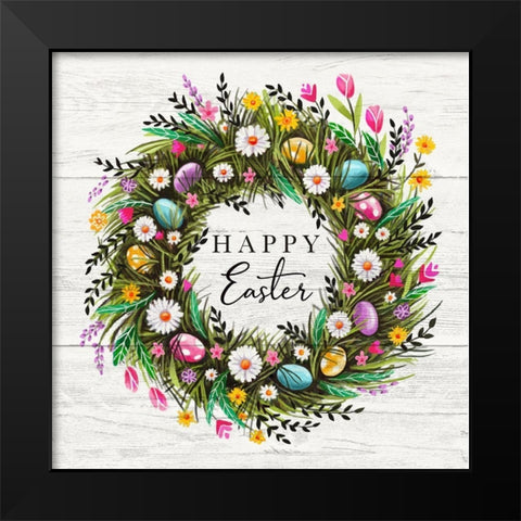 Happy Easter Wreath Black Modern Wood Framed Art Print by Tyndall, Elizabeth