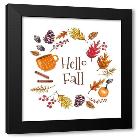 Hello Fall Wreath Black Modern Wood Framed Art Print by Tyndall, Elizabeth