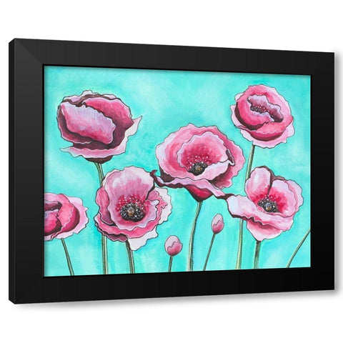 Pink Poppies I Black Modern Wood Framed Art Print with Double Matting by Tyndall, Elizabeth