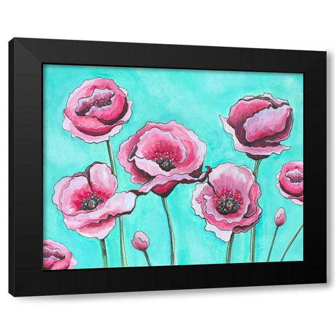 Pink Poppies II Black Modern Wood Framed Art Print with Double Matting by Tyndall, Elizabeth