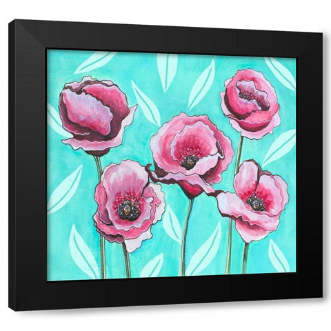Pink Poppies III Black Modern Wood Framed Art Print with Double Matting by Tyndall, Elizabeth