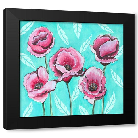 Pink Poppies IV Black Modern Wood Framed Art Print with Double Matting by Tyndall, Elizabeth