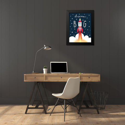 Dream Big Rocket Black Modern Wood Framed Art Print by Tyndall, Elizabeth