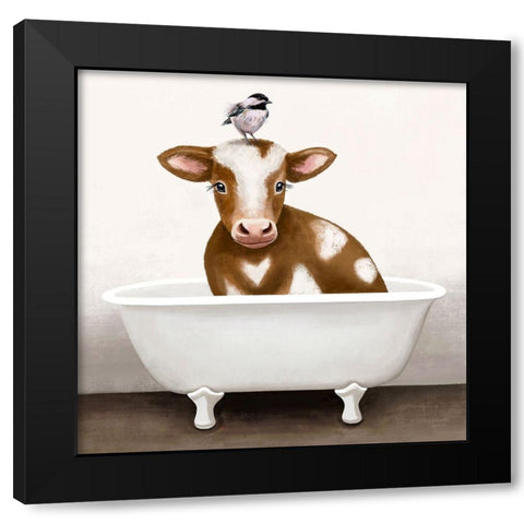 Cow in Bathtub Black Modern Wood Framed Art Print with Double Matting by Tyndall, Elizabeth