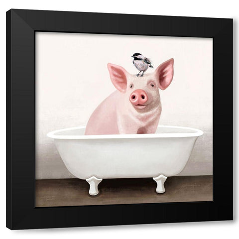 Pig in Bathtub Black Modern Wood Framed Art Print with Double Matting by Tyndall, Elizabeth