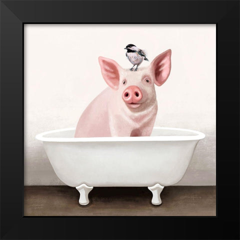 Pig in Bathtub Black Modern Wood Framed Art Print by Tyndall, Elizabeth