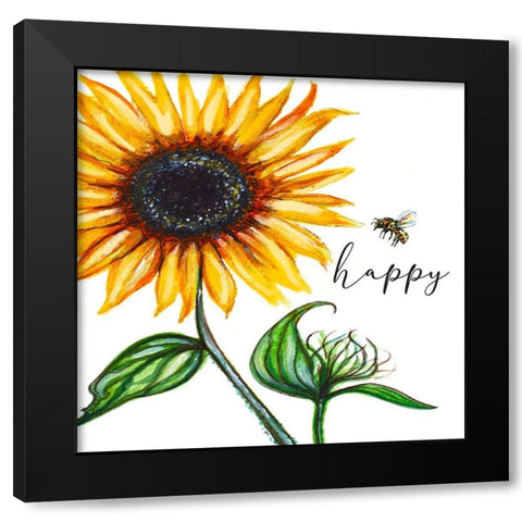 Bee Happy Black Modern Wood Framed Art Print by Tyndall, Elizabeth