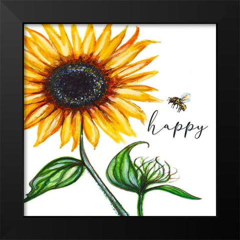 Bee Happy Black Modern Wood Framed Art Print by Tyndall, Elizabeth