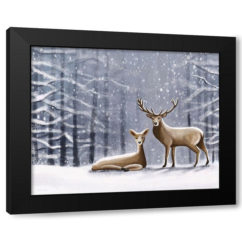 Deer Black Modern Wood Framed Art Print with Double Matting by Tyndall, Elizabeth