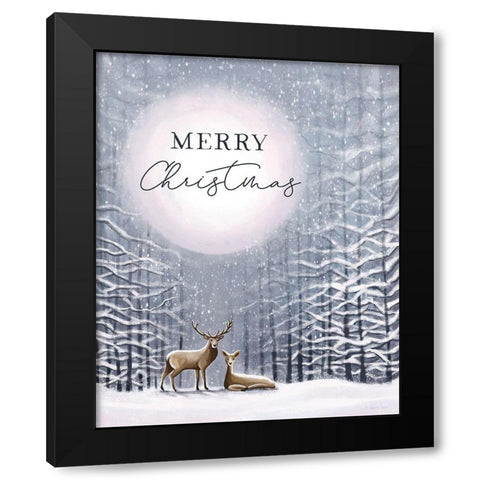 Merry Christmas Black Modern Wood Framed Art Print with Double Matting by Tyndall, Elizabeth