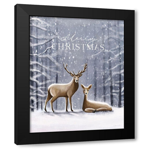 Merry Christmas Deer Black Modern Wood Framed Art Print with Double Matting by Tyndall, Elizabeth