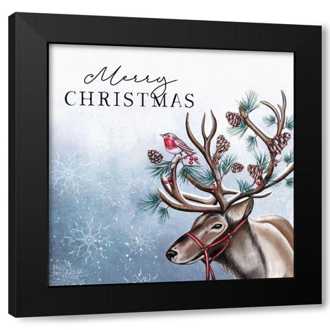 Merry Christmas Black Modern Wood Framed Art Print with Double Matting by Tyndall, Elizabeth