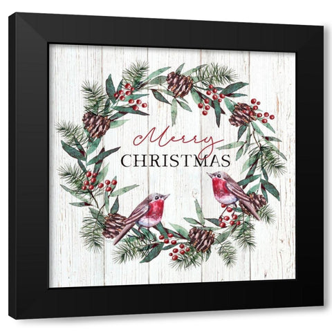 Merry Christmas Black Modern Wood Framed Art Print with Double Matting by Tyndall, Elizabeth