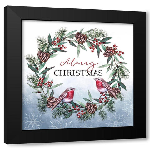 Merry Christmas Black Modern Wood Framed Art Print with Double Matting by Tyndall, Elizabeth