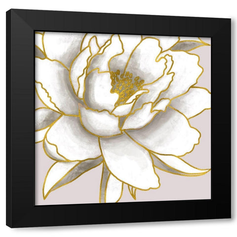 Gold Peony Black Modern Wood Framed Art Print with Double Matting by Tyndall, Elizabeth