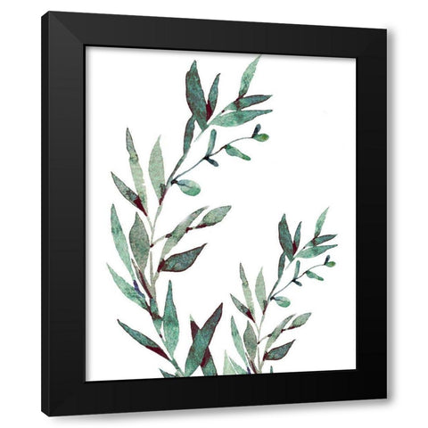 Watercolor Leaves Black Modern Wood Framed Art Print with Double Matting by Tyndall, Elizabeth