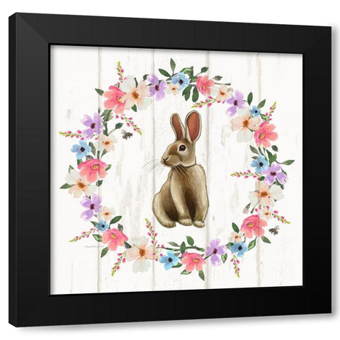 Bunny Wreath II Black Modern Wood Framed Art Print with Double Matting by Tyndall, Elizabeth