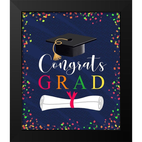 Congrats Grad Black Modern Wood Framed Art Print by Tyndall, Elizabeth