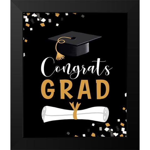 Congrats Grad Black Modern Wood Framed Art Print by Tyndall, Elizabeth