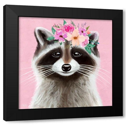 Pink Raccoon Black Modern Wood Framed Art Print with Double Matting by Tyndall, Elizabeth