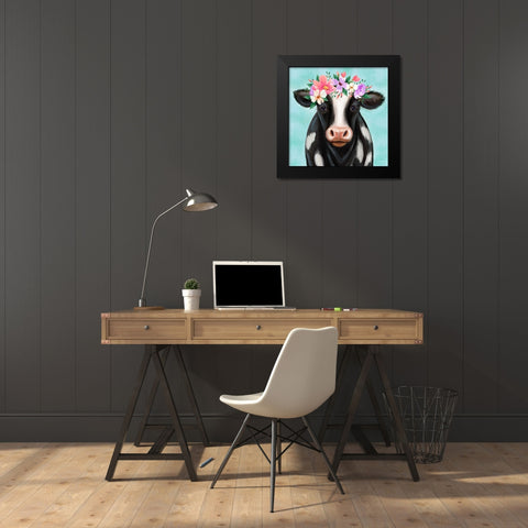 Blue Cow Black Modern Wood Framed Art Print by Tyndall, Elizabeth