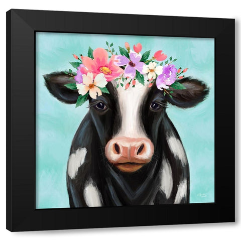 Blue Cow Black Modern Wood Framed Art Print by Tyndall, Elizabeth