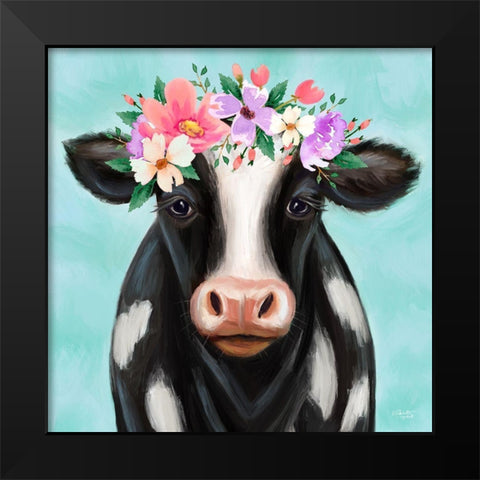 Blue Cow Black Modern Wood Framed Art Print by Tyndall, Elizabeth