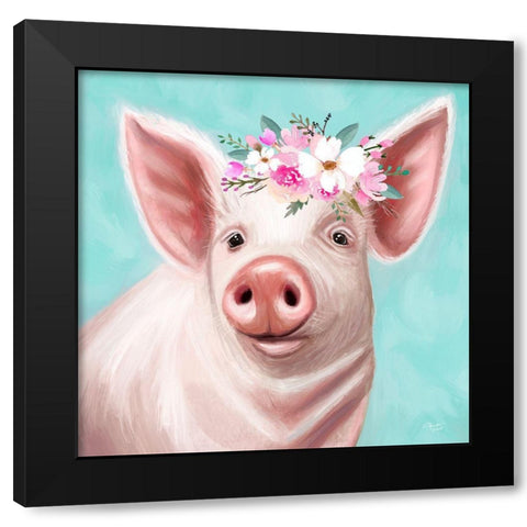 Blue Pig Black Modern Wood Framed Art Print by Tyndall, Elizabeth