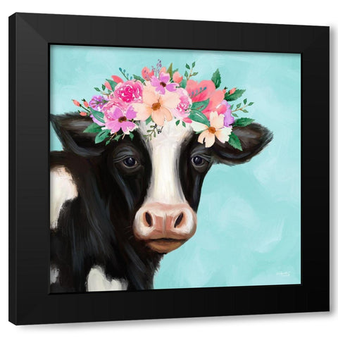 Blue Cow II Black Modern Wood Framed Art Print with Double Matting by Tyndall, Elizabeth