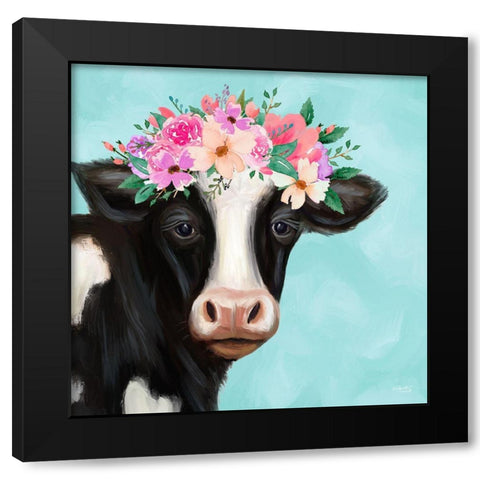 Blue Cow II Black Modern Wood Framed Art Print by Tyndall, Elizabeth