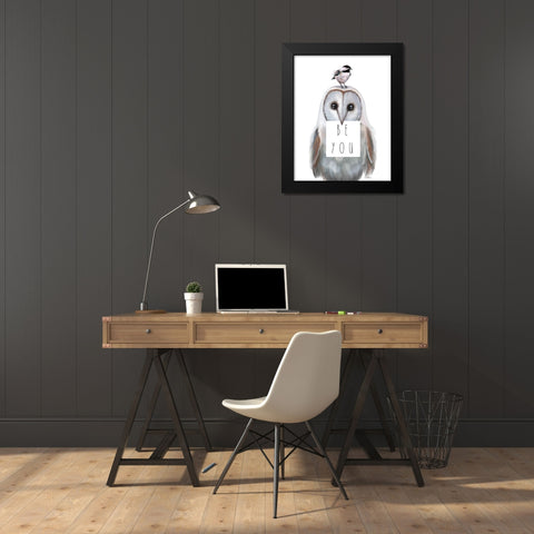 Quirky Owl Black Modern Wood Framed Art Print by Tyndall, Elizabeth