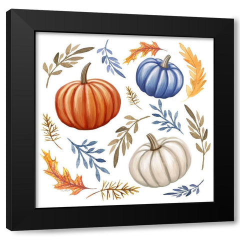 Pumpkins and Leaves II Black Modern Wood Framed Art Print with Double Matting by Tyndall, Elizabeth