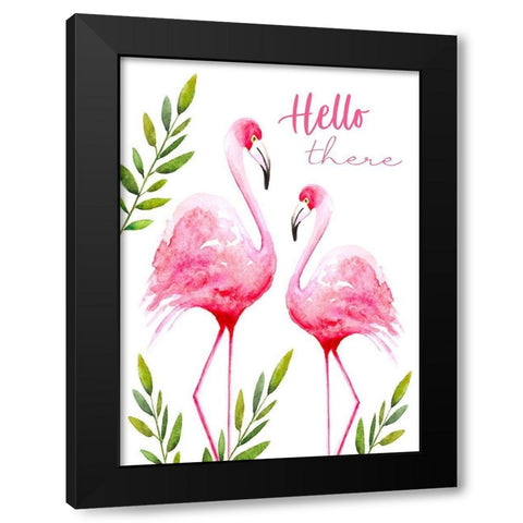 Hello There-Flamingos Black Modern Wood Framed Art Print with Double Matting by Tyndall, Elizabeth