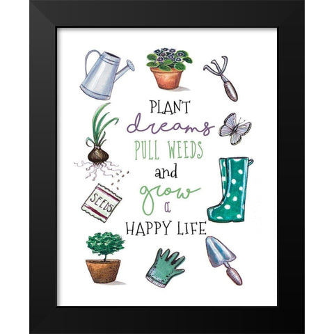 Grow a Happy Life Black Modern Wood Framed Art Print by Tyndall, Elizabeth