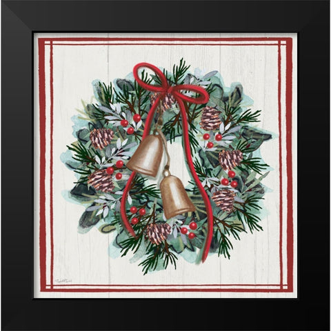 Jingle Bell Wreath Black Modern Wood Framed Art Print by Tyndall, Elizabeth